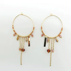 Mix Style Trendy Unisex Geometric Earrings Stainless Steel Bead Rhinestone Tassel Gold Plated Wholesale