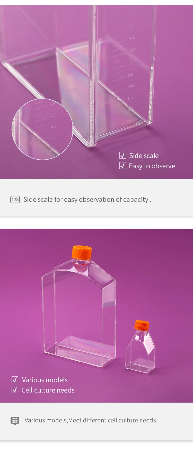 Medical Science Tissue Culture Flasks Sterile Polystyrene 50ml Cell