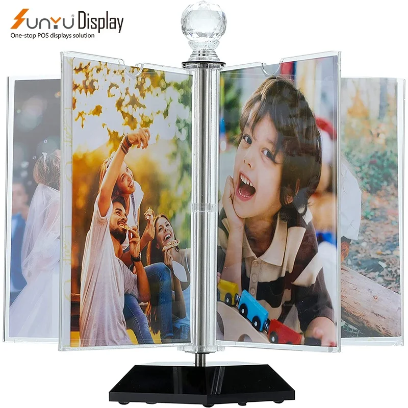 New Creative 360 Degrees Can Rotate Acrylic Bezel-free Picture Frame Display Stand Printed Photos, Menu Plexiglass Display Stand