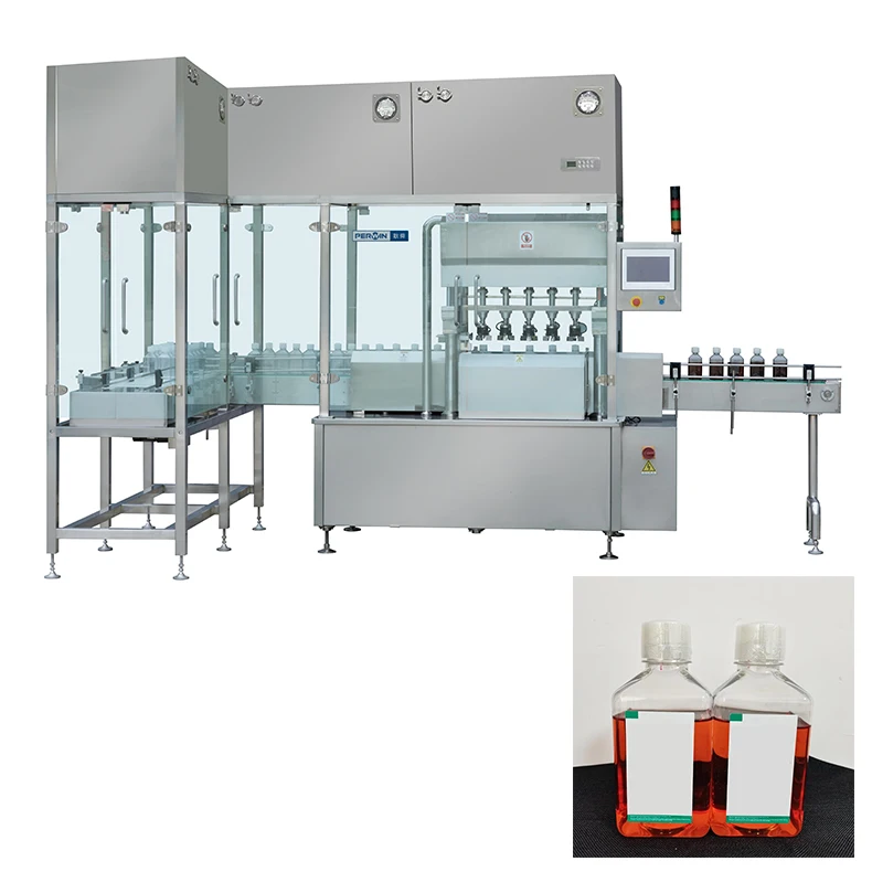 Automatic liquid filling production line of square PETG culture medium bottle with cover