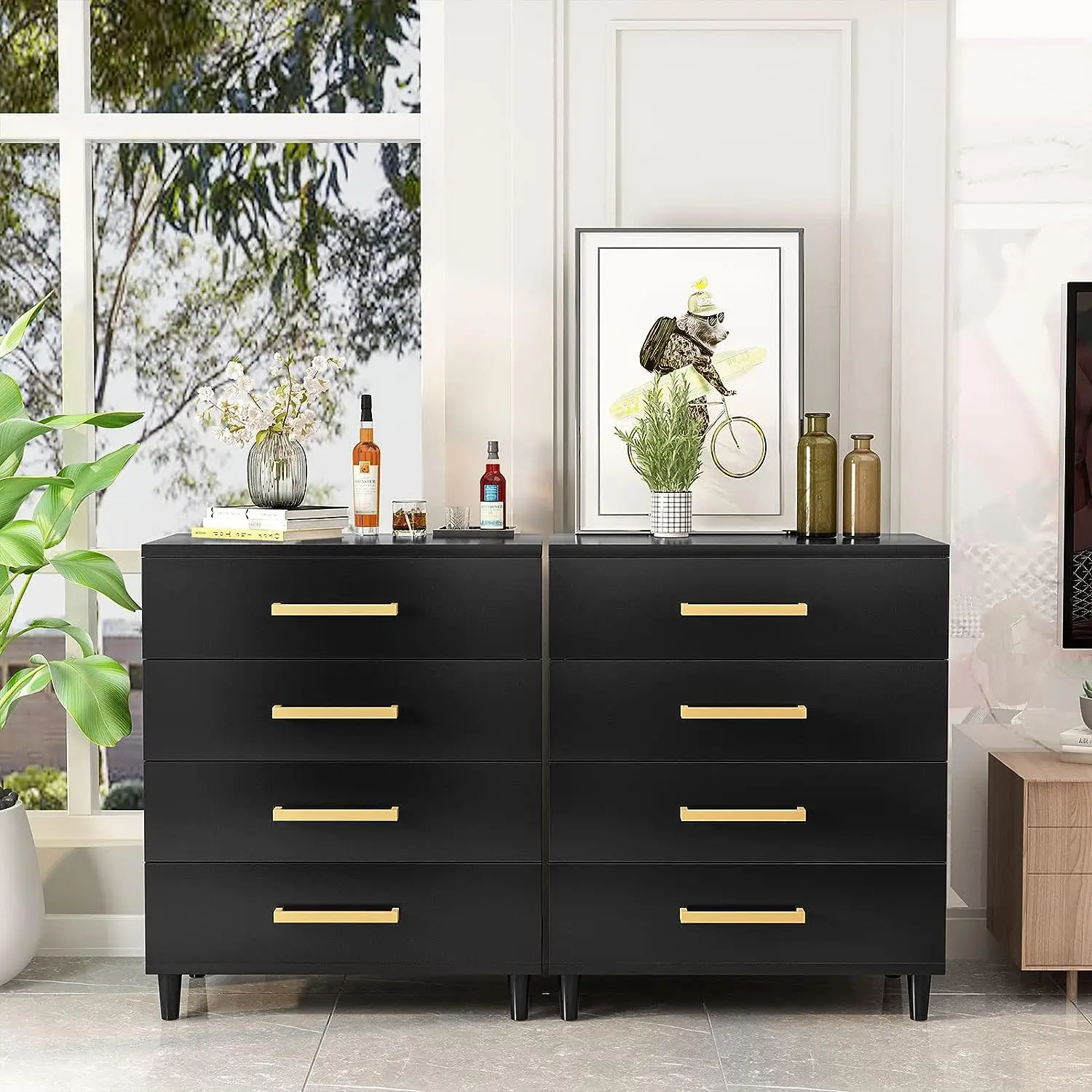 black dresser and night stand Obsidian 4 Piece Panel Bedroom Set | Bedroom Sets main image 0