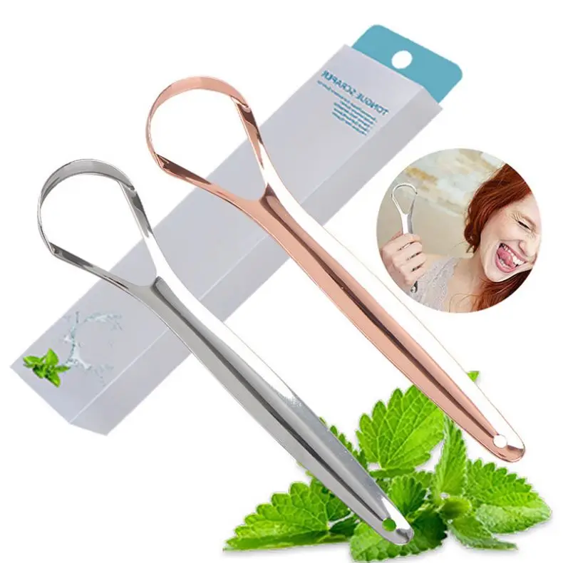 Лидер продаж, скребок для языка из нержавеющей стали с личной этикеткой, скребок для языка из нержавеющей стали для очистки полости рта