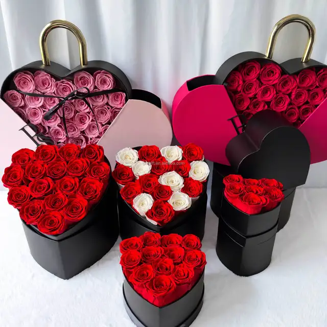 Wholesale OEM Heart Box Eternal Immortal Preserved Roses In Round Rose Box For Valentine's Mother's Gift Sets