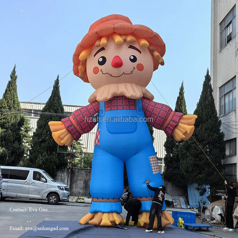 Eight Meters Light up Giant Inflatable Scarecrow Balloon Inflatable Man of Straw Character Cartoon Model for Summer Decoration
