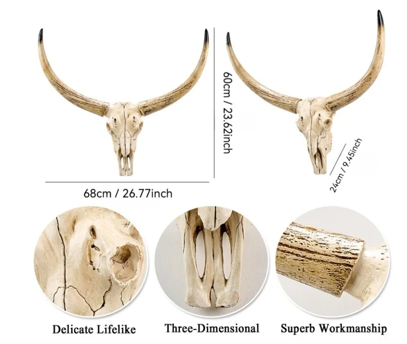 68cm Long Horn Cow Skull Wall Resin Ornament SKE30 Hand-Painted Steer Head Sculpture Boho Southwestern Ranch Decor Halloween 2 68cm Long Horn Cow Skull Wall Resin Ornament SKE30 Hand-Painted Steer Head Sculpture Boho Southwestern Ranch Decor Halloween - Image 2