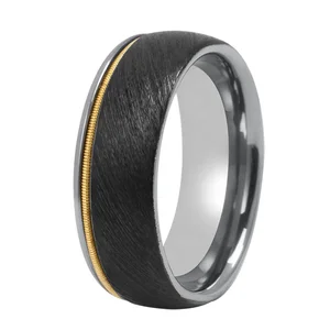New Arrival Mix Brushed Gold Guitar Strings Ring 8mm Black Tungsten Carbide Mens TIZTI Rings