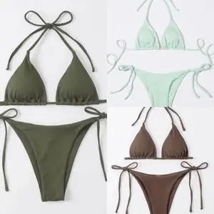 Sexy Strappy Halter Bikini for Women Two-Piece Triangle Tie Side Design Spandex/Polyester Breathable for Beach Pool Summer