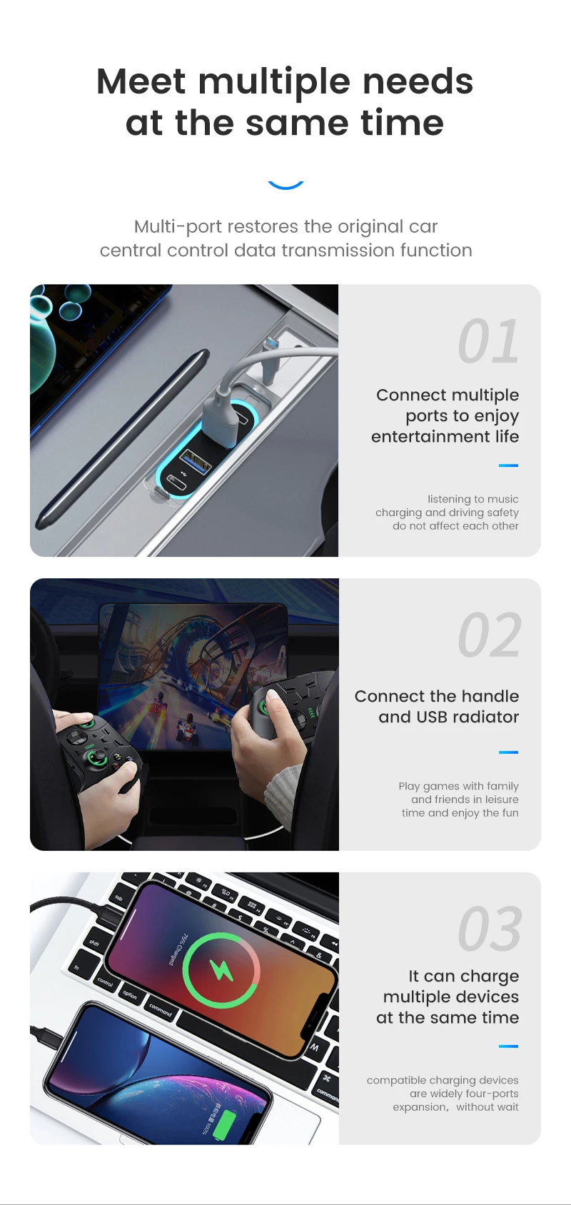 Model Y Docking Station  QC Docking Station with LED Light -Slide Cover USB Center USB Hub for Teslas Model 3 Model Y
