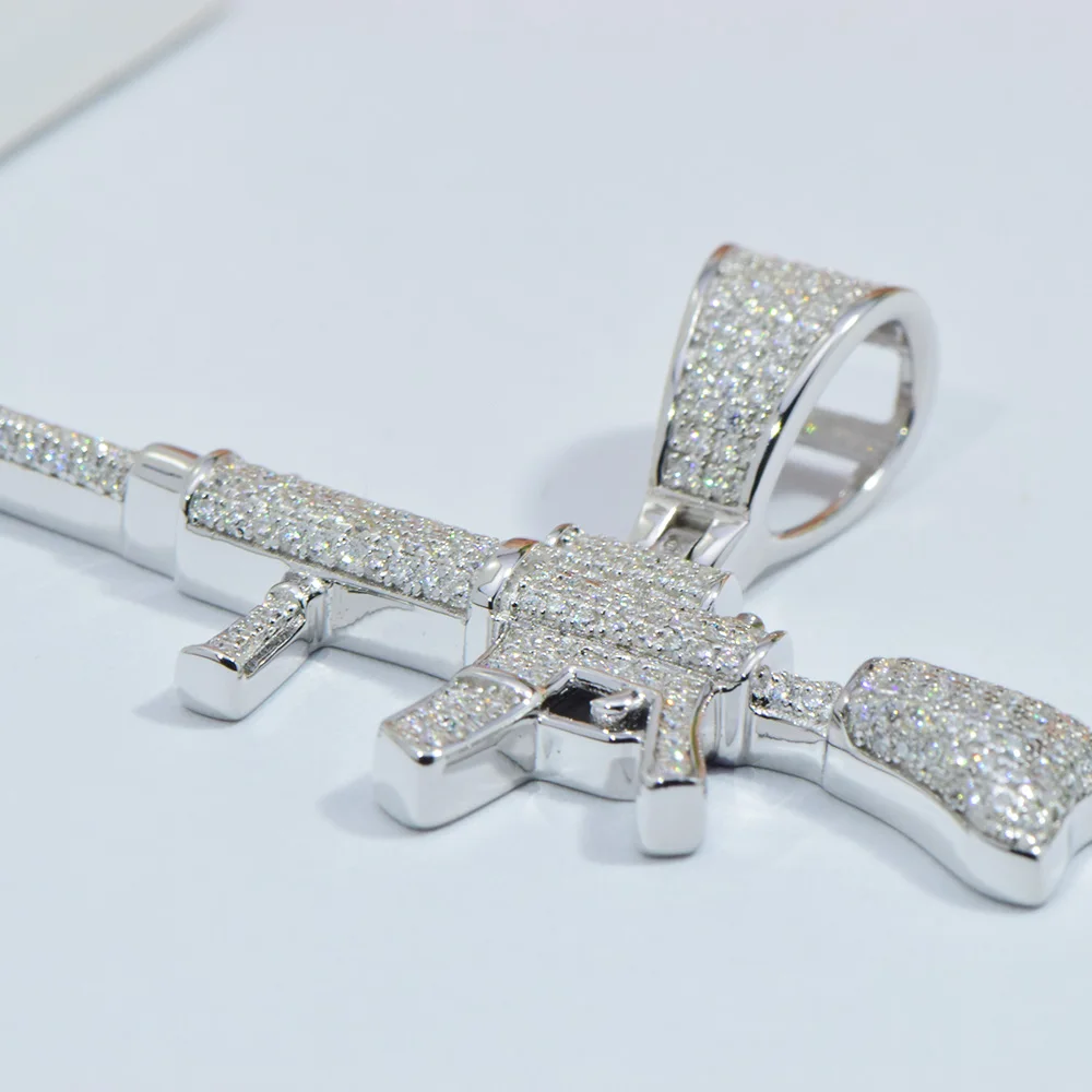 Custom Pattern Gun Pendant for Men 925 Sterling Silver Diamonds Hip Hop Jewelry Moissanite Vvs