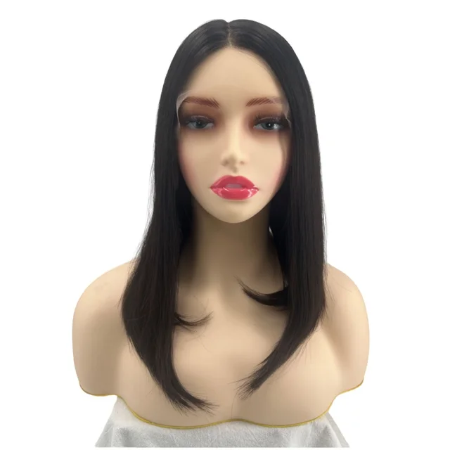 In Stock 16inch No Layer  Natural Color European Human Virgin Hair Lace Top Jewish Wig kosher Wig Manufacture