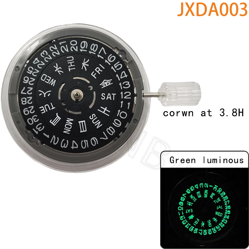 Sei-ko Mechanical Watch Movement NH36/NH36A Black Datewheel With Blue  Luminous Dial O'Clock Crown 24 Jewels Top Mechanism