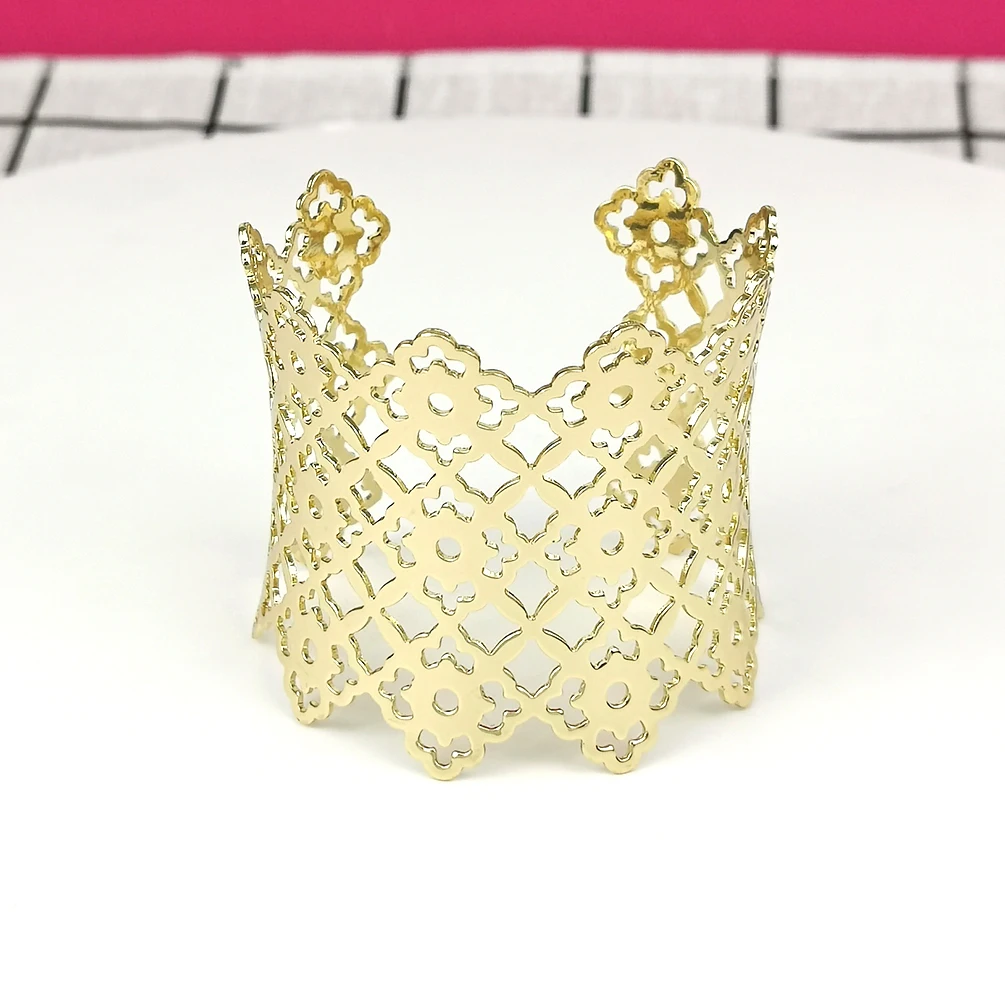 New High Quality Statement Hollow Pattern Opening Bracelets Cuff Bangle Indian Style Gold Plated Bangle Handmade Jewellery