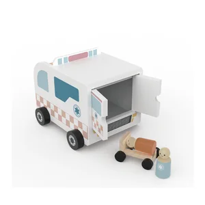 Unisex Montessori Educational Pretend Play Toys Nontoxic Wooden Ambulance Car 18 Months+ Children Preschool Fun Fun Play