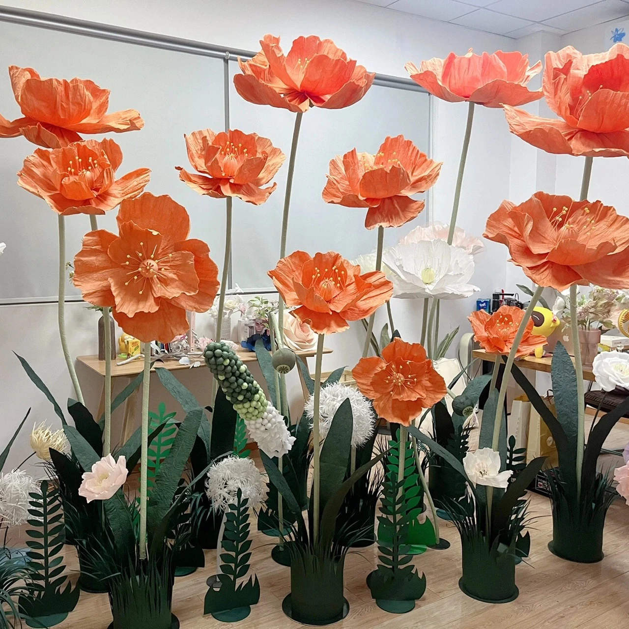 J-031 Customized Red and Orange Color Giant Paper Poppies
