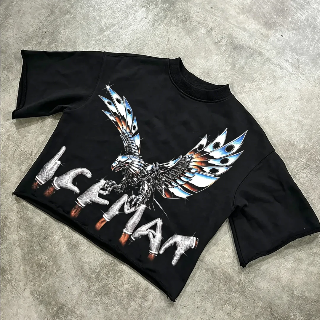 Velkoobchodní vintage streetwear pánské tričko na míru, krátkoruká bavlněná verze s krátkým střihem (cropped) z 100 % bavlny s digitálním potiskem grafického motivu (DTG)