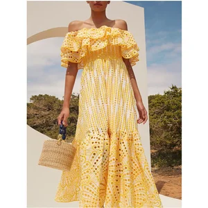 Elegant Women Daily Dress Women Short Sleeve Empire Waist A-line Silhouette Floral Print Off Shoulder Midi Dress