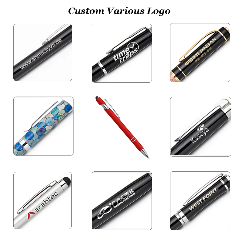 Custom Logo Promotion Soft Rubber Plastic Touch Luxury Ball Pen Business Office Sports Customize Metal Stylus Ballpoint Pens