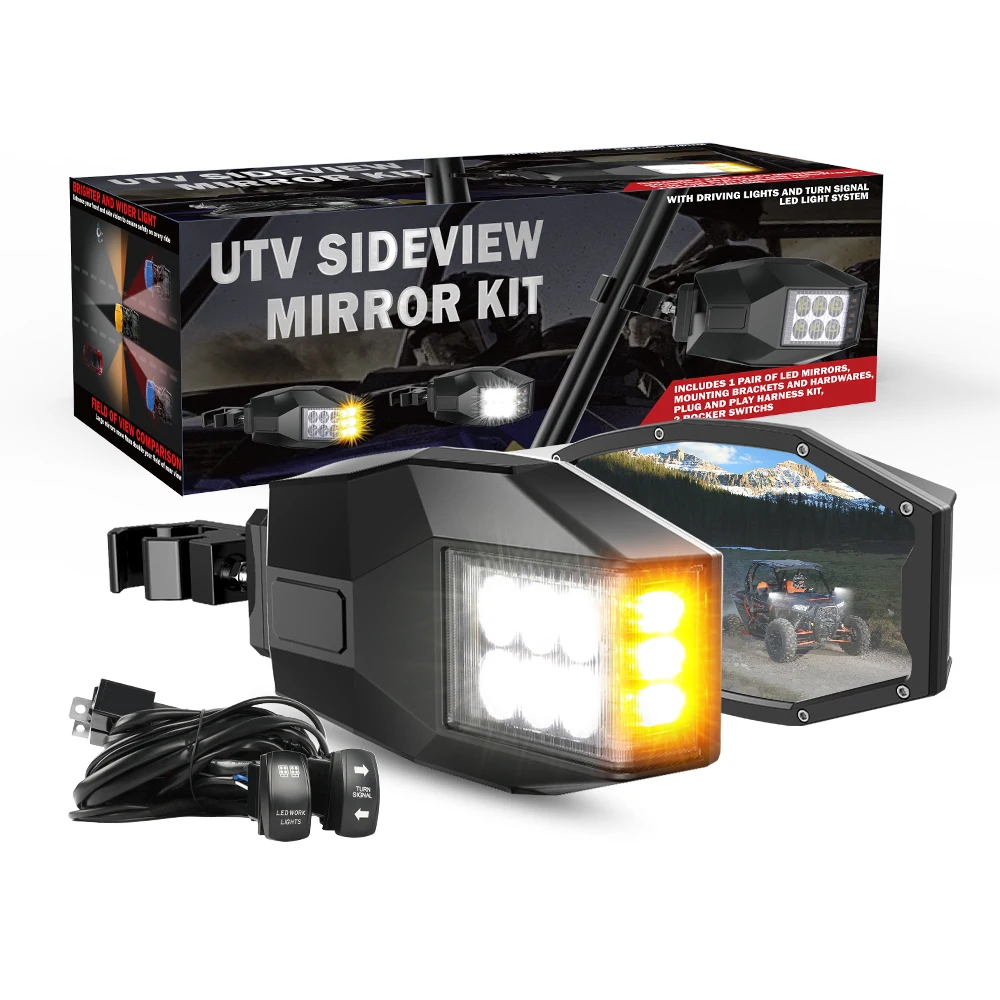 DREAMIZER Specchietto Retrovisore UTV, Specchietto Retrovisore Centrale SXS con roll-bar rotondi da 1,5-2, Compatibile con Polaris RZR Pioneer Can Am Maverick X3 Kawasaki Teryx Arctic Cat Wildcat