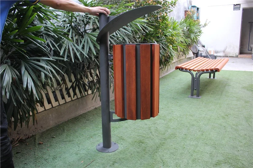 Outdoor Street Modern Design Public Trash Can Mild Carbon Steel Hanging