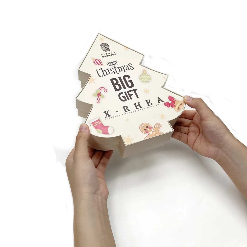 Luxury Small Christmas Tree Storage Candy Box Custom Logo Cardboard UV Printed High-End Gift Packaging for Recycled Materials