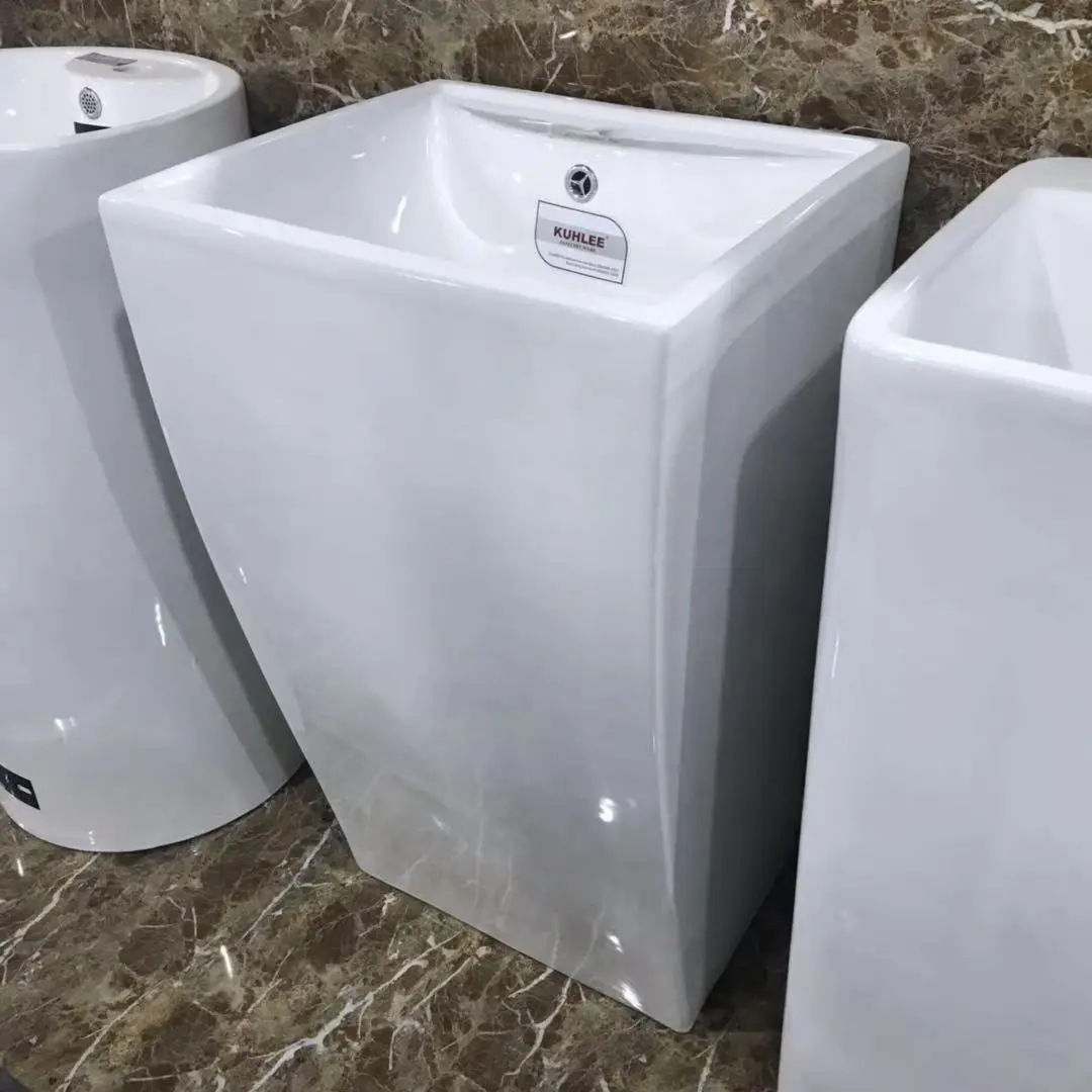 Modern Wash Basin Freestanding Ceramic Square One Piece Pedestal Hand Wash Basin With Good Price