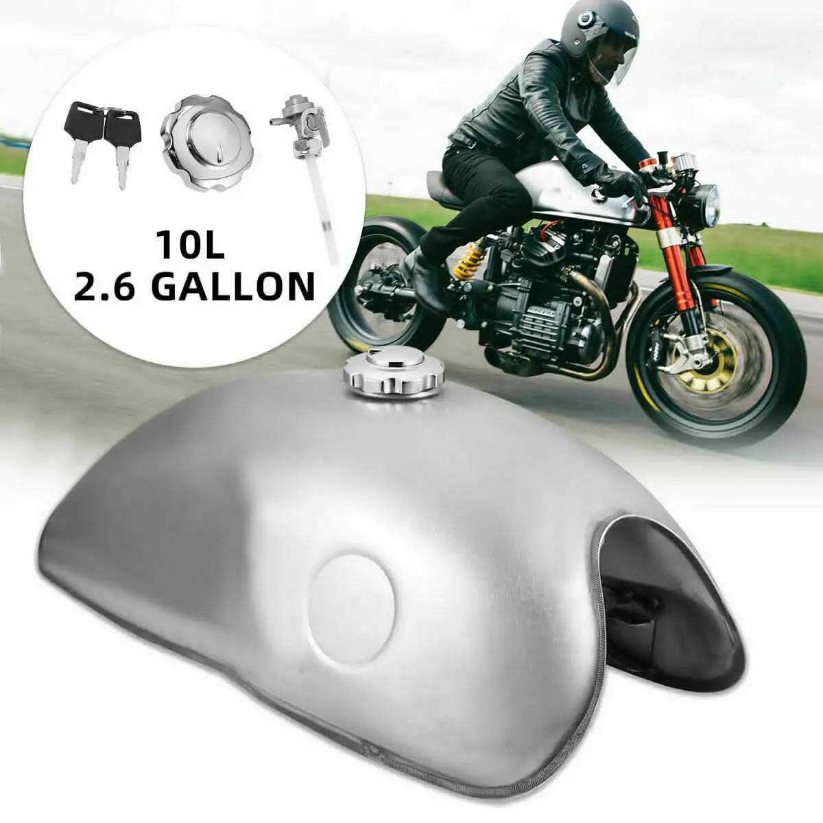 Motorrad Cafe Racer 9L/2.4 Gallone Gas Kraftstofftank mit Abdeckung  Schalter