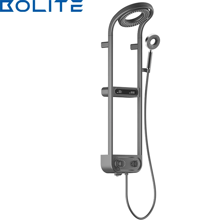 Luxury Brass Material Gun Gray Shower Set Intelligent Digital