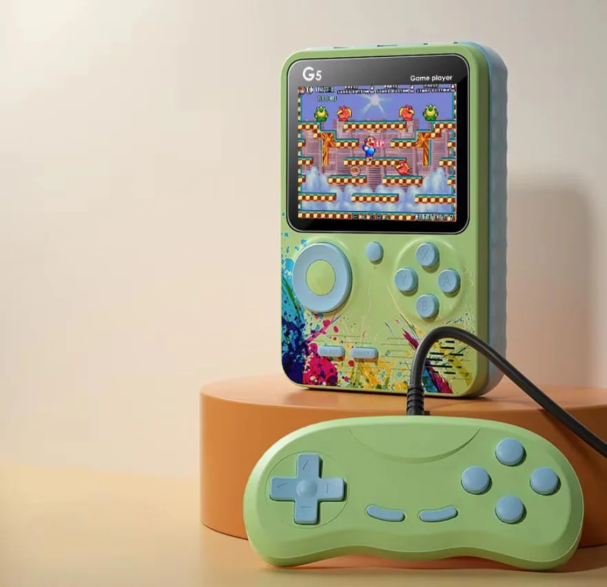 Console de Jeu Portable rétro G5 avec 500 Jeux Classiques écran 7,6 cm Portable Rechargeable Machine de Jeu Cadeau pour Enfants(Vert