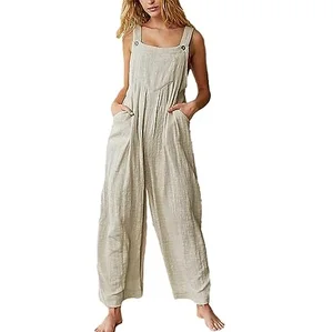 Women's Patchwork Dual Pocket Design Oem Customizable Jumpsuit Loose Floral Print Bohemian Wide Leg Bib Overall