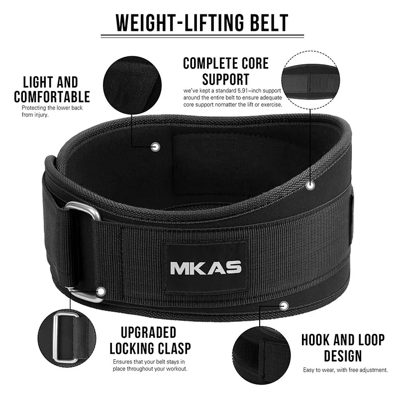 MKAS EVA Fitness Belt with Velcro Closure Adjustable Back Support Belt for Weight Training Men Women Factory Direct Manufacturer