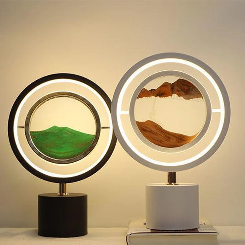 Christmas 2025 LED Small Night Lamp 3D Rotatable Quicksand Table Lamp Glass UBS Plug-In Night Light Hourglass LED Lamp Quicksand - Image 2