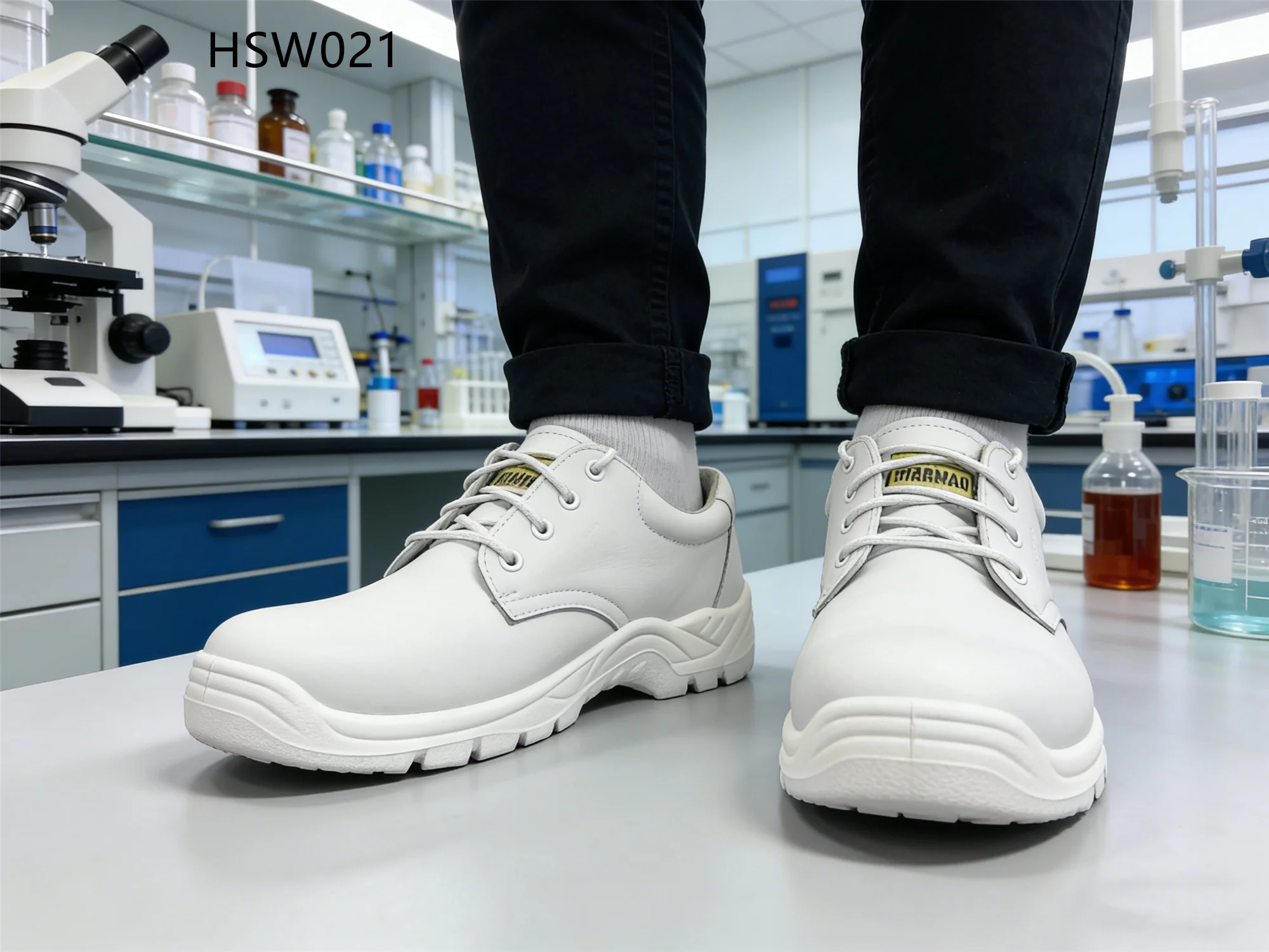 HY,Bio-technology Middle Cut UV Resistant White Safety Shoes Hospital Cleanroom Anti-germ ESD Work Clogs with Steel Toe HSW021