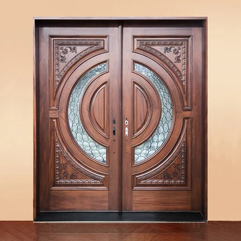 Exterior front entry carving teak solid wood doors customized main entrance double carved wooden door design