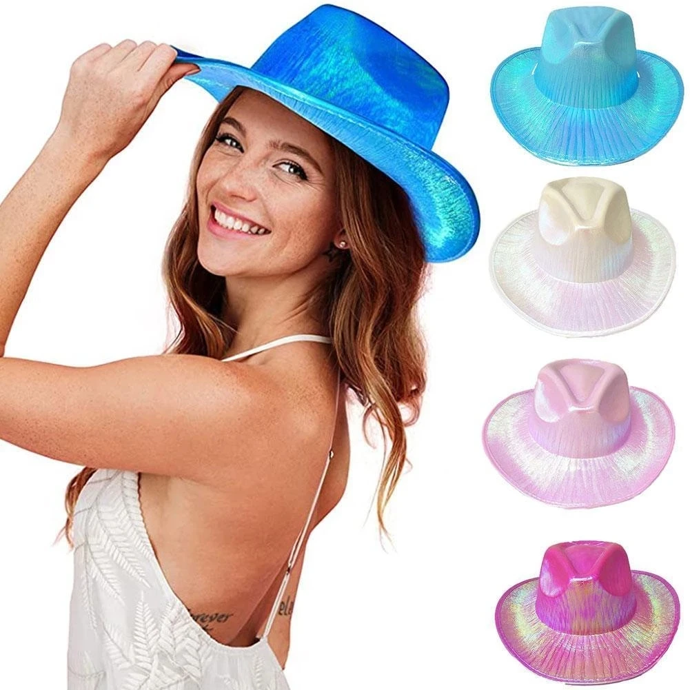 Neon Sparkly Glitter Space Cowboy Hat - Fun & Metallic display picture 3