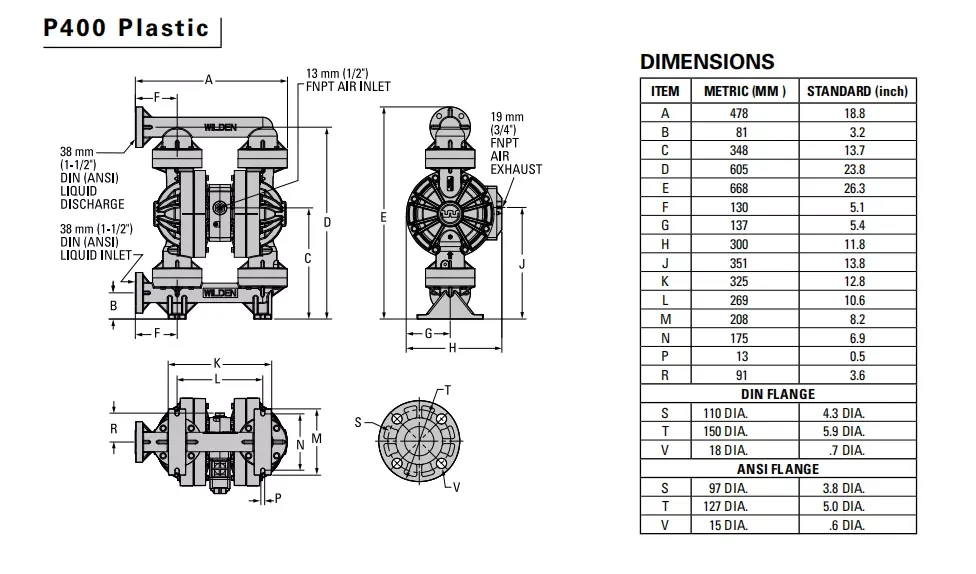 Polypropylene 1.5 Inch Wilden Air Operated Double Diaphragm Pump P400 wilden Pneumatic diaphragm pump AODD Pump factory