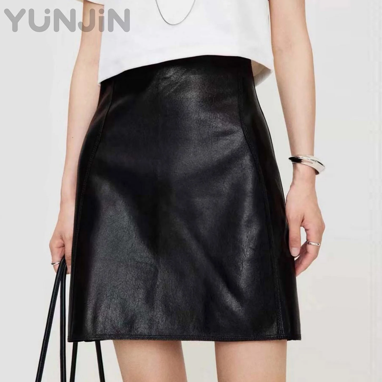 Classic Women's Genuine Sheep Leather Skirt Ladies High
