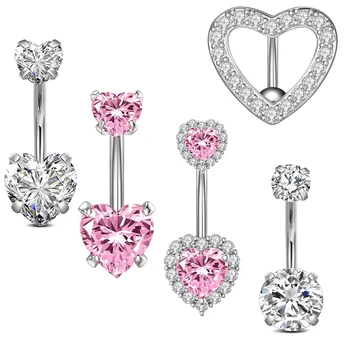 5Pcs/Set Cute Pink Heart 316L Surgical Steel Belly Button Rings Navel Piercing Jewelry Belly Rings for Women Navel ring Jewelry