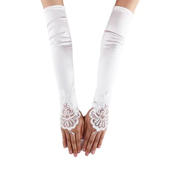 Elegant Fingerless Satin Bridal Gloves with Lace Applique Long Wedding Gloves Accessories for Women