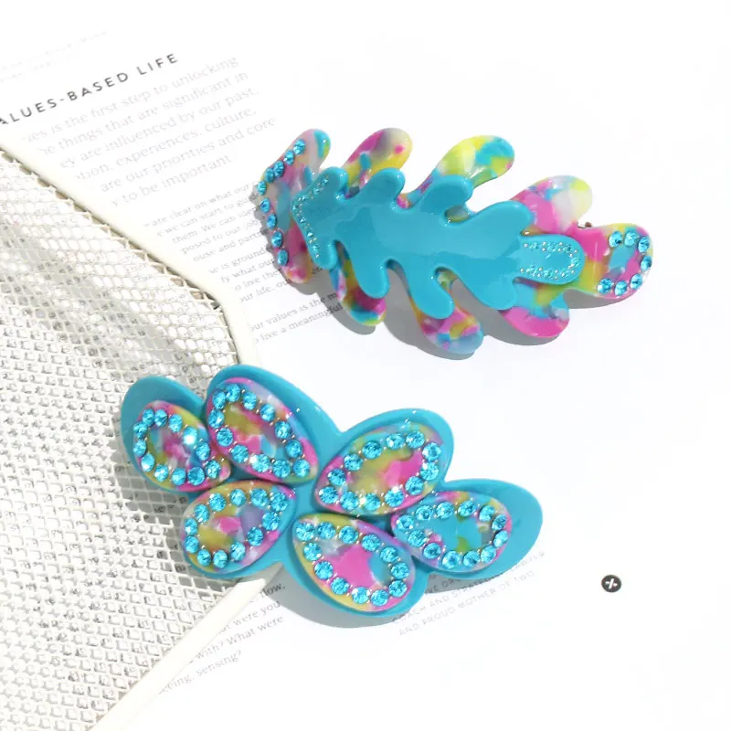 Западные дизайнерские яркие цветные заколки для волос новинка 2023 большие из кораллового горного хрусталя густых индивидуальный дизайн ацетатная заколка