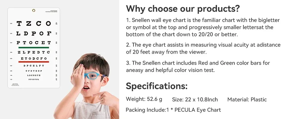 Premium Snellen Eye Chart Wall Chart Plastic Waterproof Snellen Charts for Eye Test Exams 10 Feet 9 X 14 in Eluxe Occluder Plus