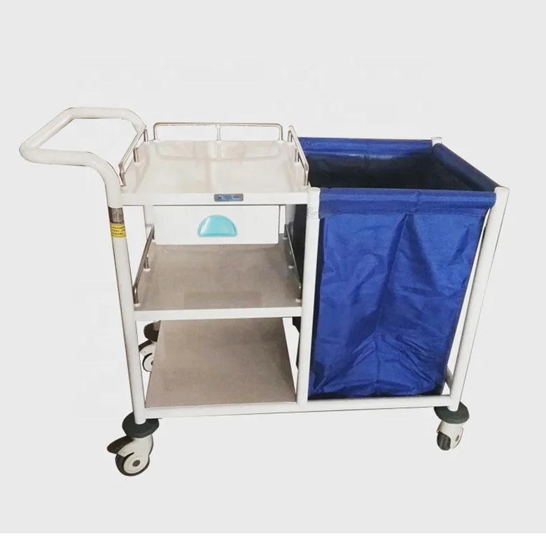 Hospital Equipment Stainless Steel Dirty Linen Medical Waste Trolley with Wheels