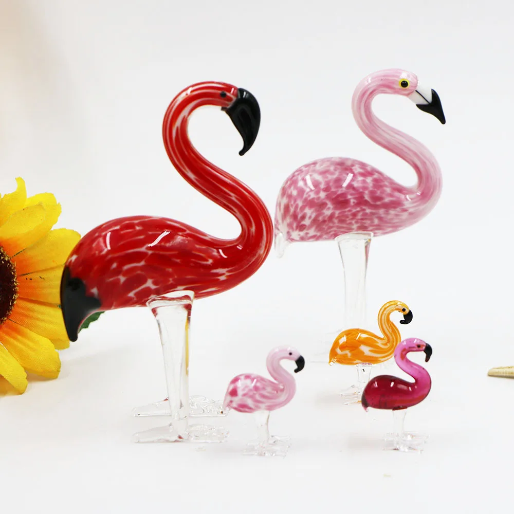 Home Tiny Nordic Style Pink Customized Glass Flamingo Statue Figurine Small Art Garden Decor Manufacturers