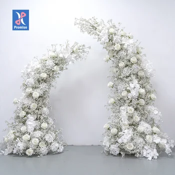 Babysbreath Flower Row Arch Stand with Silk Flowers for Wedding Backdrop Decoration