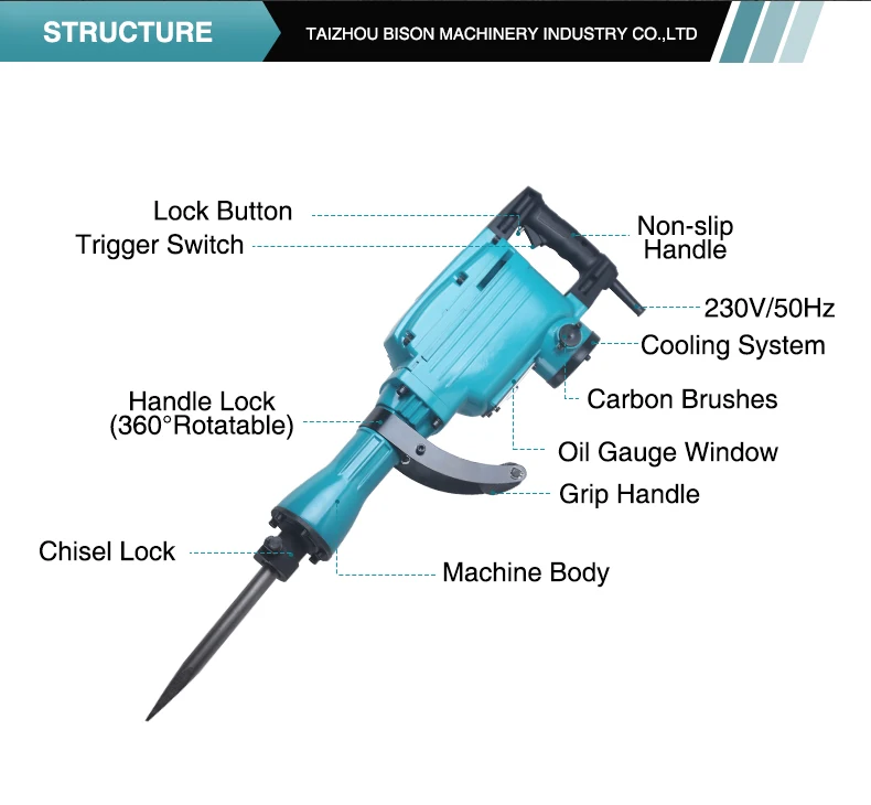 Bison Heavy Duty Total Ph65a Parts Electric Drilling Machine Demolition Jack Hammer With Avt