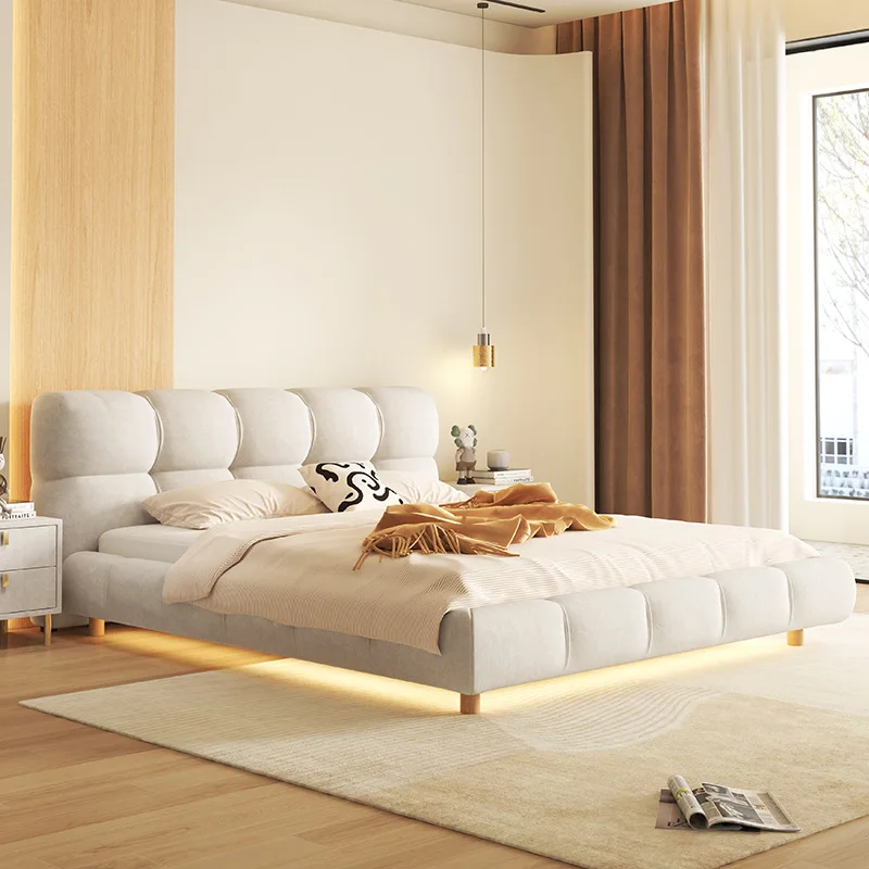 Italian Type Simple Design Model Bed for Bedroom Furniture Suspended Bed With LED Light king Size Double Bed Frame