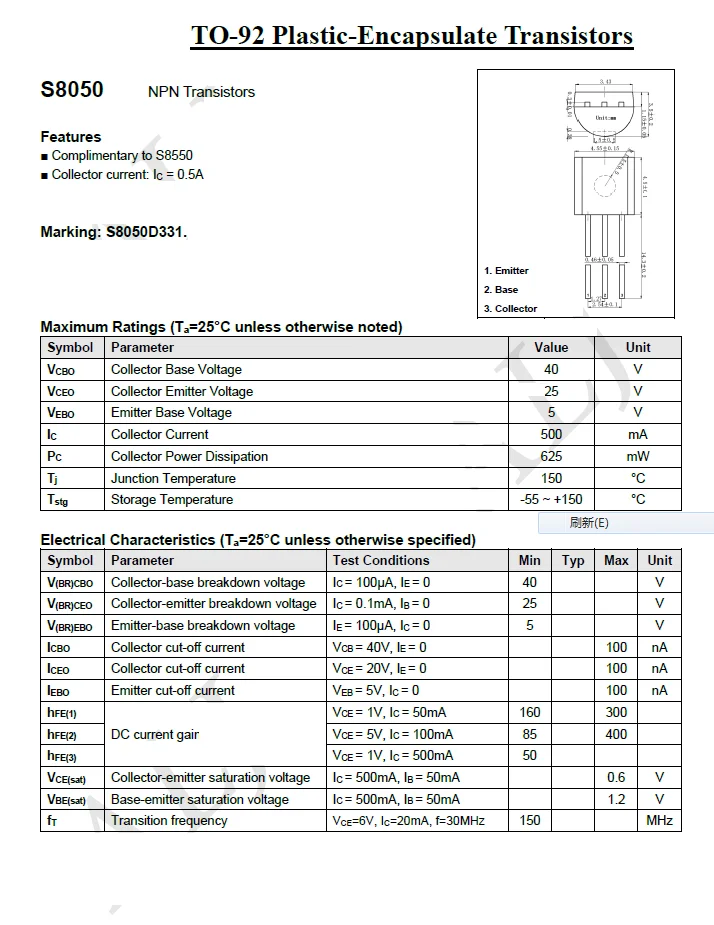 Plasticencapsulate Transistors S8050 To92 Npn Transistors Marking