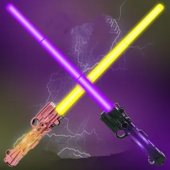 2024 USB Rechargeable Light Sabers RGB 7 Color with FX Sound Halloween Cosplay 2 in1 Double-Bladed LED Light Sword