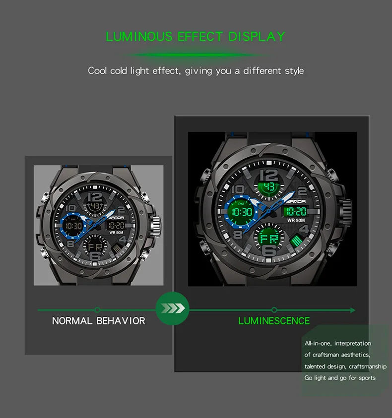 Sanda 6008 Waterproof Sports watch for Men