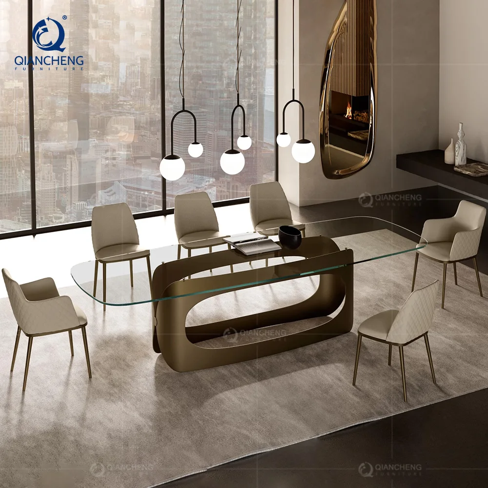 Qiancheng Marble Telescopic Folding and Extendable Stainless Steel Dining Table Set 6 Seater With 4 Chair Made in Foshan China