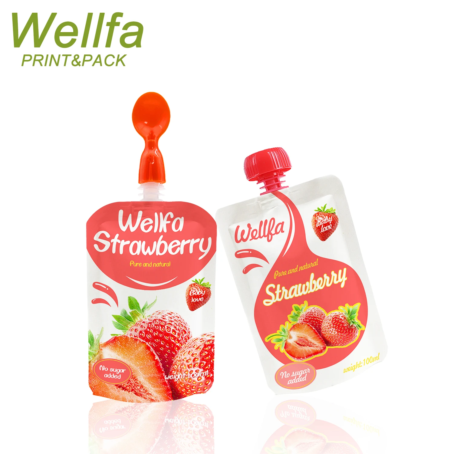 Factory Custom Printed Stand Up Reusable Squeeze Jelly Juice Doypack